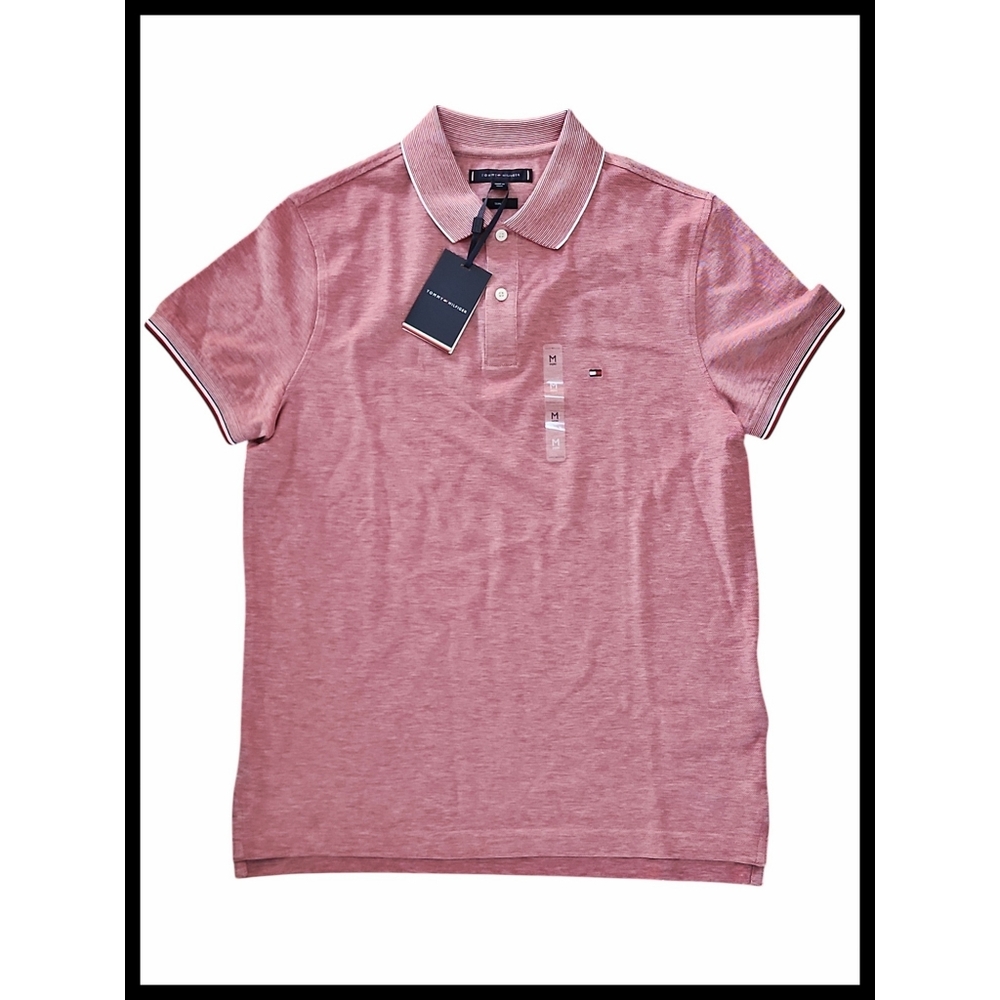 NWT Tommy Hilfiger Knit Collar Polo Shirt Red Washed Effect Slim Fit Medium NEW - Picture 7 of 7
